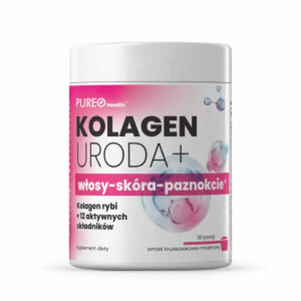 Pureo Health Kolagen Uroda+ włosy-skóra-paznokcie, smak truskawka i malina, 30 porcji (proszek) Pureo Health