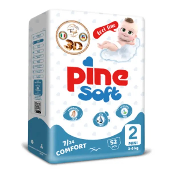 Pine Soft 3D Pieluchy dla dzieci MINI 2 (3-6 kg), 52 szt. Pine