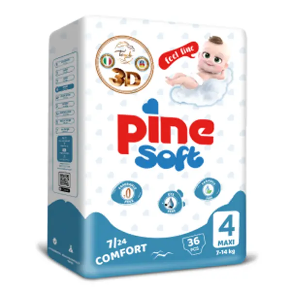 Pine Soft 3D Pieluchy dla dzieci MAXI 4 (7-14 kg), 36 szt. Pine