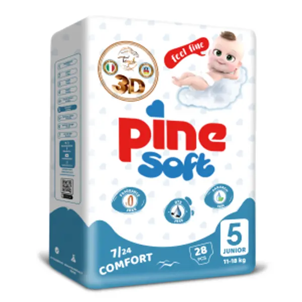 Pine Soft 3D Pieluchy dla dzieci JUNIOR 5 (11-18 kg), 28 szt. Pine