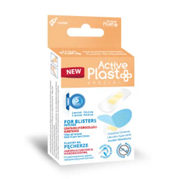 Active Plast PLASTRY NA PĘCHERZE hydrokoloidowe 5 szt. "Second Skin” MIX (3x 7,0x3,8 cm 2x 7,0x2,4 cm) Active Plast