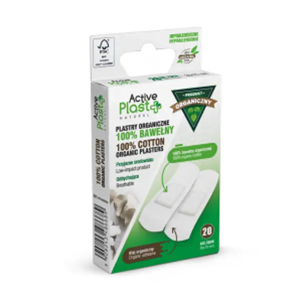 Active Plast plastry opatrunkowe BIO ze 100% bawełny organicznej, 2x7 cm, 20 szt. Active Plast