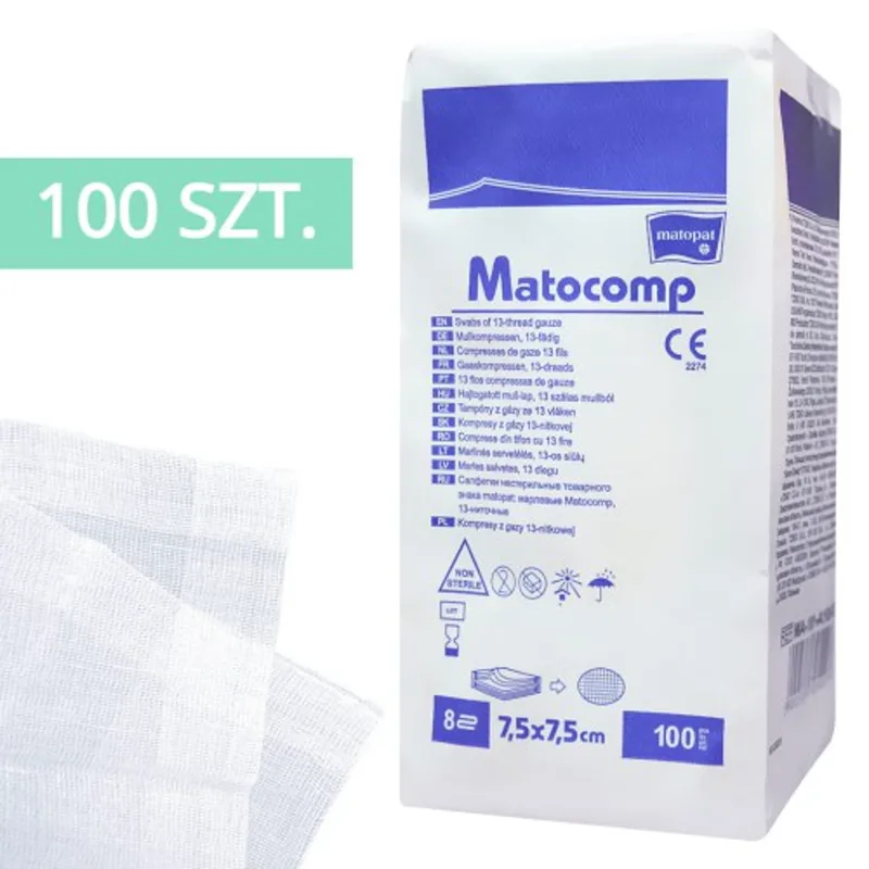 Kompresy niejałowe z gazy 13N 12W 7,5x7,5cm A100 TZMO